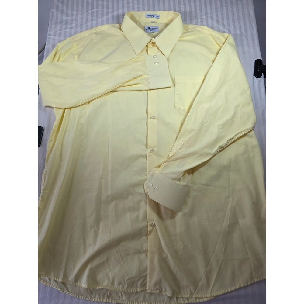 Berlioni Italy Mens Yellow Long Sleeve Button Down Dress Shirt Cotton Blend XL